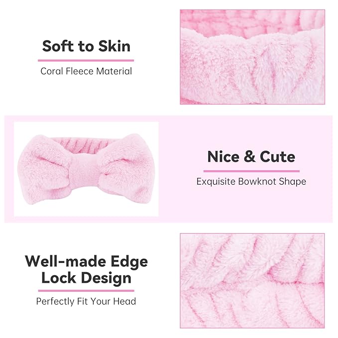 Ondder Spa Headband for Washing Face 8 Pack Pink Skincare Headbands for Women - Image 4