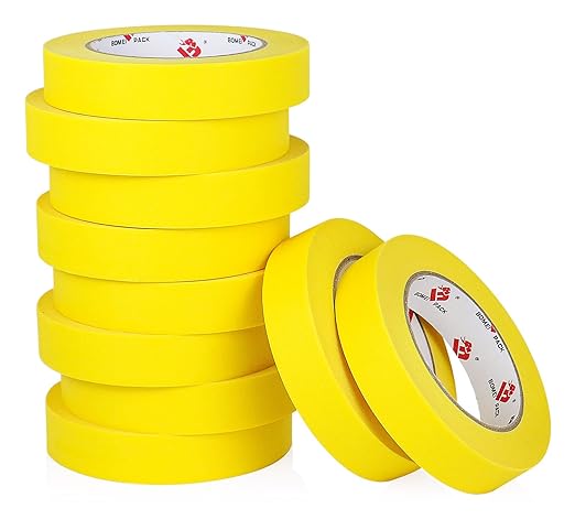 BOMEI PACK Yellow Painters Tape 1 Inch Bulk - Paint Tape 10 Rolls x 1 Inch x 55 Yards - Painter's Tape Yellow Masking Tape for Walls Painting, DIY Crafting, and School Projects, Total 550 Yards