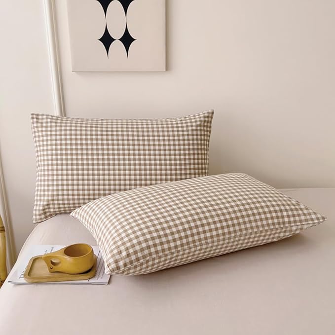 Nayoroom Brown Gingham Duvet Cover Queen Size Tan White Plaid Checkered Duvet - Image 7