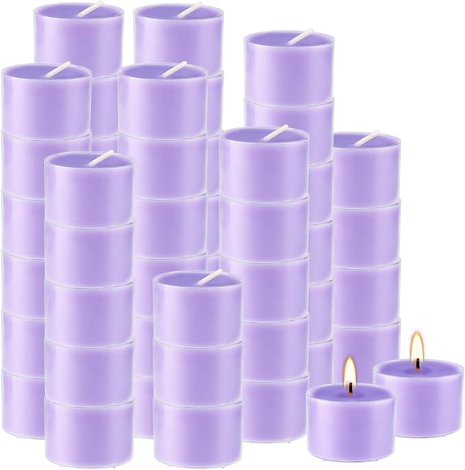 50 Pack Bulk Lavender Scented Tealight Candles in Clear Cup - Image 2