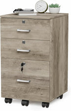 VINGLI 3-Drawer File Cabinet with Lock, Wood Rolling Under Desk File Cabinets for Home Office, Mobile Printer Stand & Filing Organizer for Letter Sized Files, 26" H(Caster Included), Rustic Gray