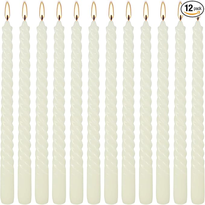 WPONSZU 10 Inch Ivory Spiral Taper Candle Set of 12 Pack Unscented Dripless by WPONSZU