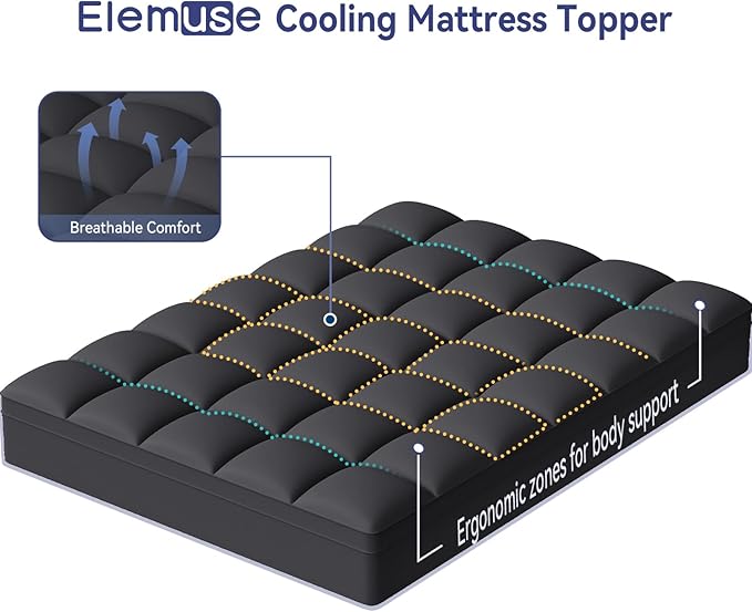 ELEMUSE Queen Black Mattress Topper - Image 2