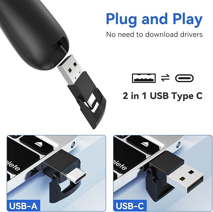 Presentation Clicker with Case Storage: Wireless Presenter Remote: Red Laser Pointer Computer Clickers, USB C PowerPoint PPT Clicker for Mac Laptop, Slideshow Google Slide Advancer