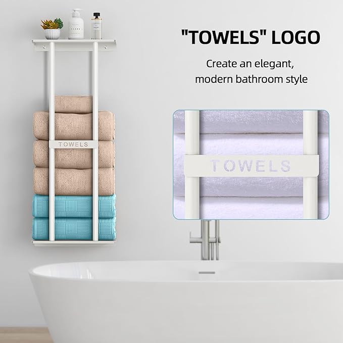 STWWO Wall Towel Rack for Rolled Towels, Towel Storage for Small Bathroom Can - Image 6