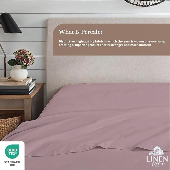 Linen Home 100% Cotton Percale 1 Flat Sheet, Twin Size - Image 4