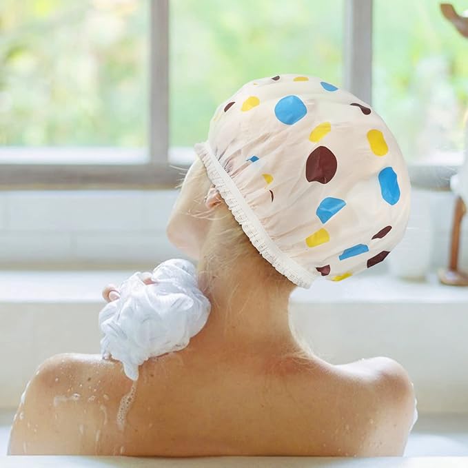 6 Pcs Shower Caps, Waterproof Bath Caps Plastic Reusable Shower Caps Elastic - Image 5