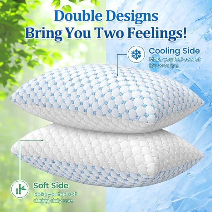 CloudBliss Cooling Bed Pillows for Sleeping, Shredded Memory Foam Pillows - Image 3