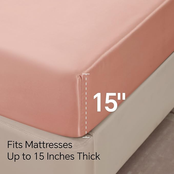 BEDELITE King Size Sheets Set, Luxury Soft Coral Pink Satin Sheets - Image 6