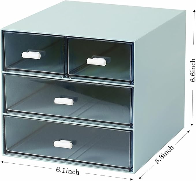 MILULUGO Makeup Organizer with 4 Drawers, Desk Organizer, Cosmetics Storage Box for nail polish, Lipstick, Brushes, Jewelry, Skincare, Bathroom Organization Boxes - Blue