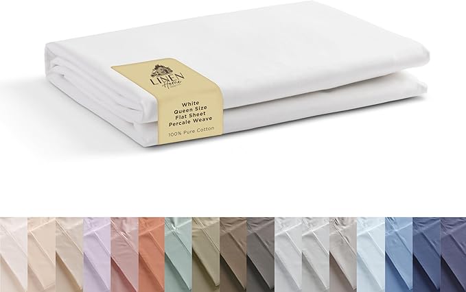 Linen Home 100% Cotton Percale 1 Flat Sheet, Queen Size by LINENHOME