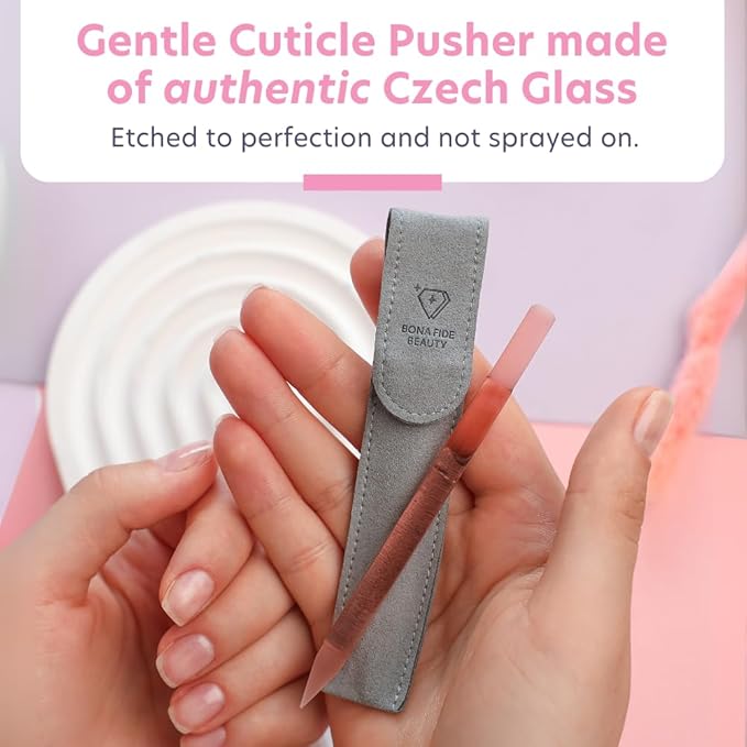 BONA FIDE BEAUTY Glass Cuticle Pusher, 1-Pieces Pink Gentle Czech Manicure Stick - Image 2