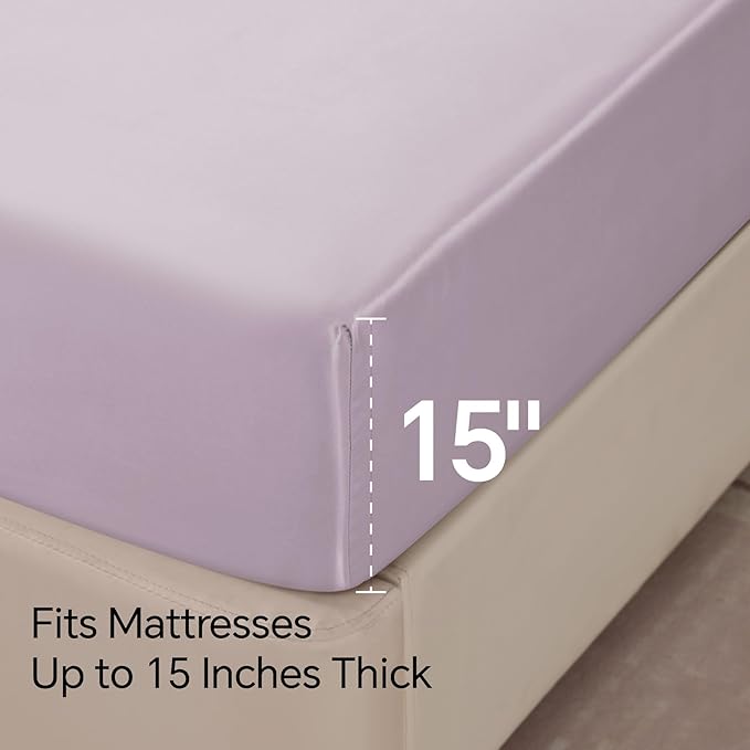 BEDELITE Satin Sheets Twin XL Size Bed Set, Luxury Soft Lavender Silky Sheets - Image 6