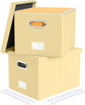 Oterri 2 Pack File Storage Organizer Box, Portable Document Box with Lid,Fit for Letter/Legal File Folder Storage,Cream-yellow(Leather)