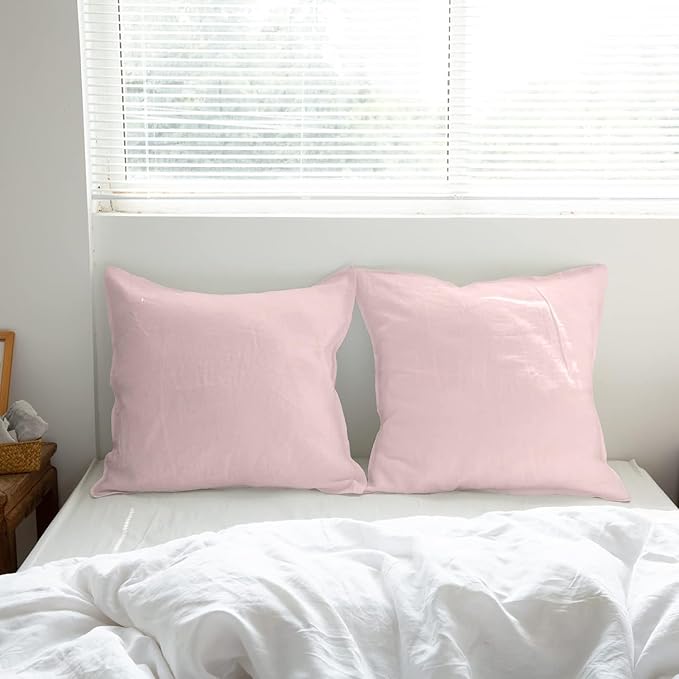 Simple&Opulence 100% Washed Linen Euro Shams 26'' x 26'' Pack of 2, Basic Style - Image 5