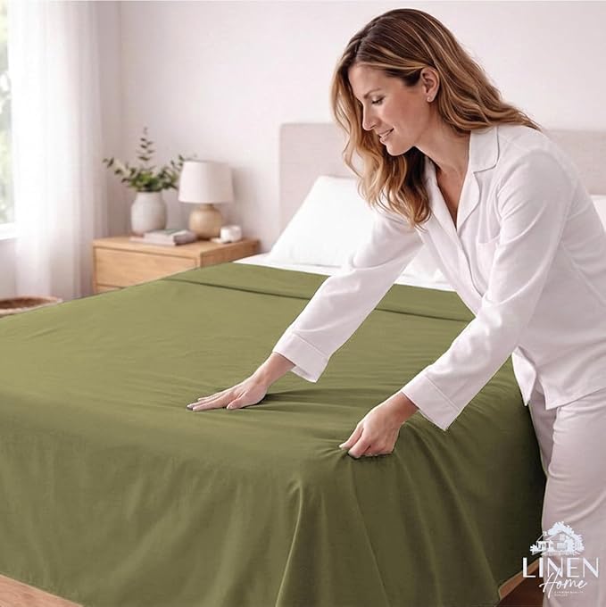 Linen Home 100% Cotton Percale 1 Flat Sheet, Twin Size - Image 3