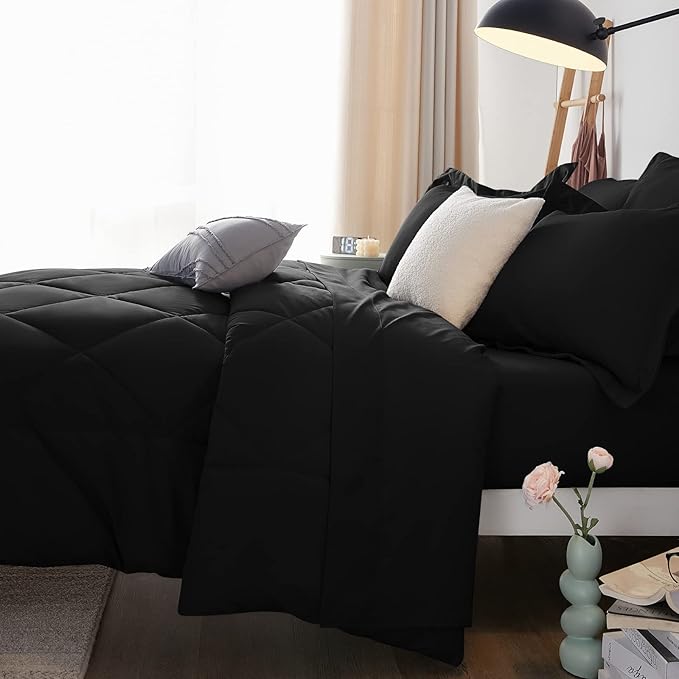 CozyLux Oversized Queen Comforter Set Black - Image 9