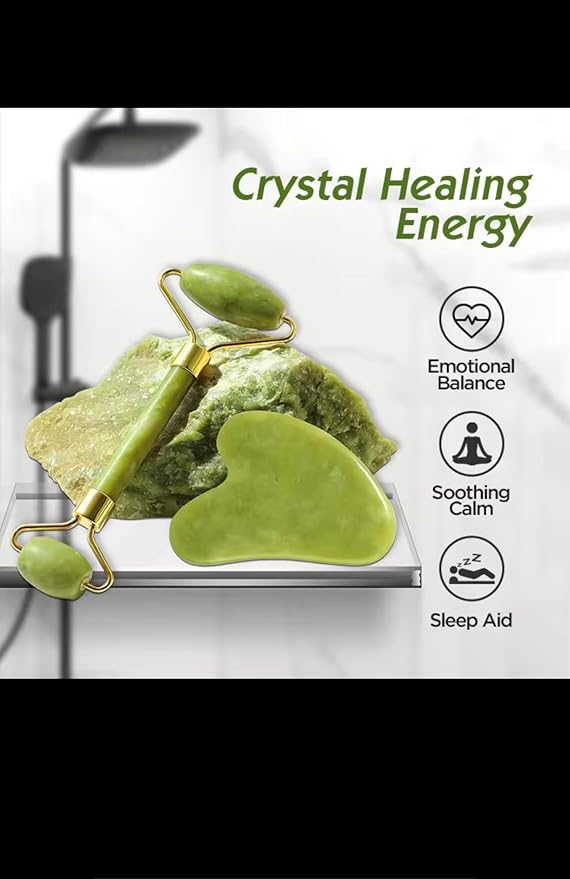 Jade Roller and Gua Sha Set, Natural Green Stone Facial Massage Tools - Image 6