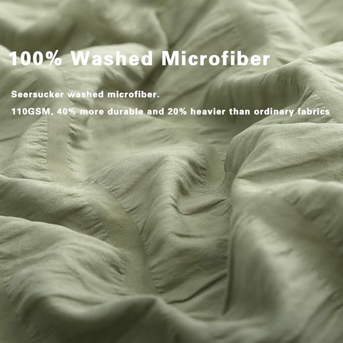 AveLom Green Duvet Cover Queen, 3 Pieces, Seersucker Tripe Soft Washed - Image 3