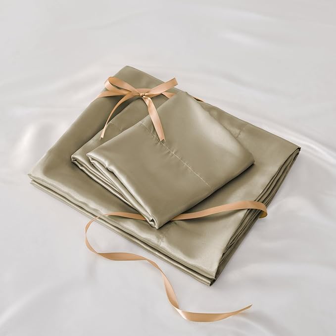 BEDELITE Satin Sheets Queen Size Bed Set, Luxury Soft Taupe Silky Sheets - Image 7