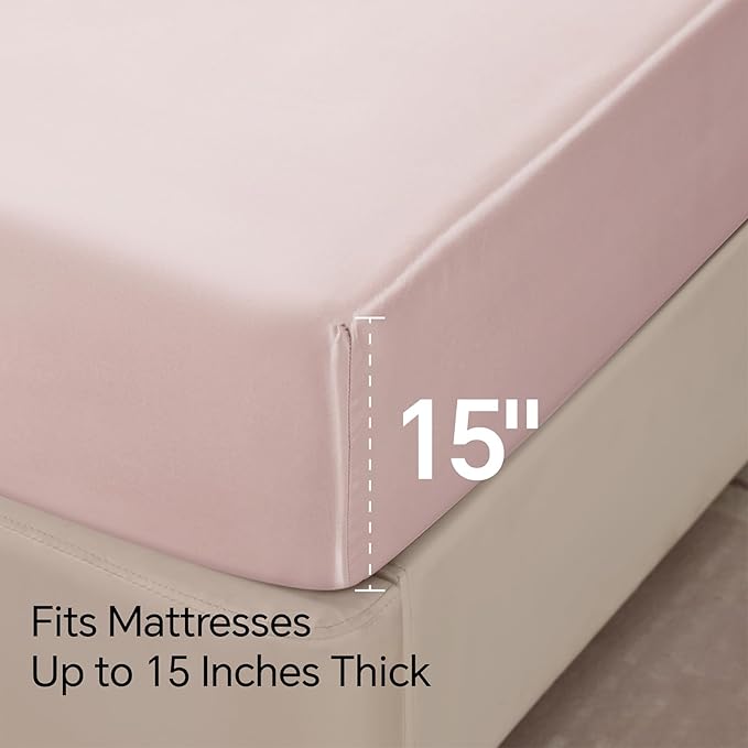 BEDELITE Satin Sheets Full Size Bed Set, Luxury Soft Pink Silky Sheets - Image 6