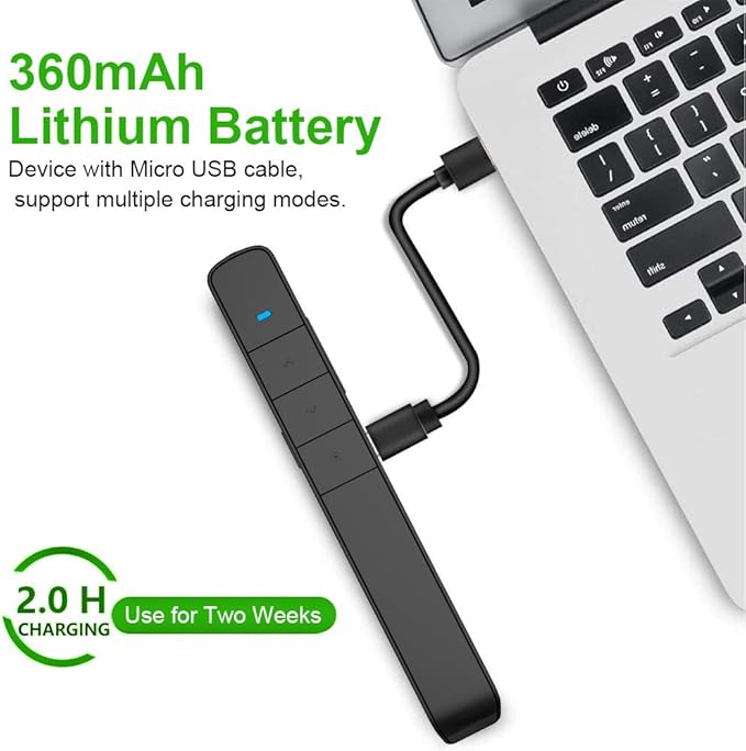 Norwii N75 Rechargeable Presentation Clicker with Green Light Pointer for presentations, PowerPoint Clicker for Presentation Remote, Long Range Wireless Presenter (Green Light)