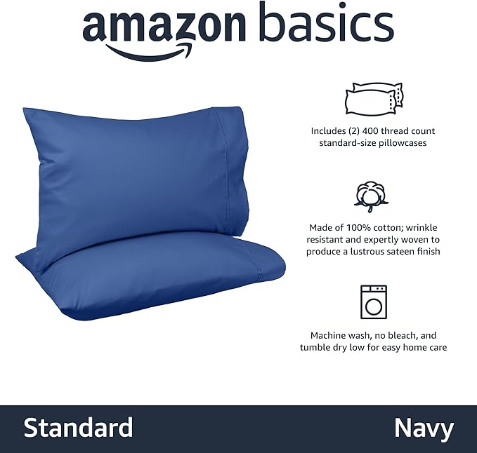 Amazon Basics 400 Thread Count 100% Cotton Pillow Cases, Soft & Breathable - Image 2