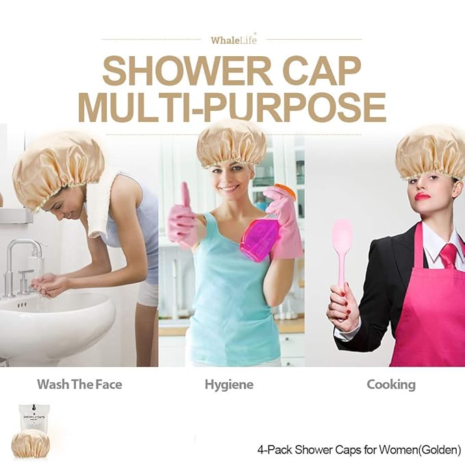 Shower Cap for Women Reusable Extra Large Shower Cap for Men Satin Double Layer - Image 6