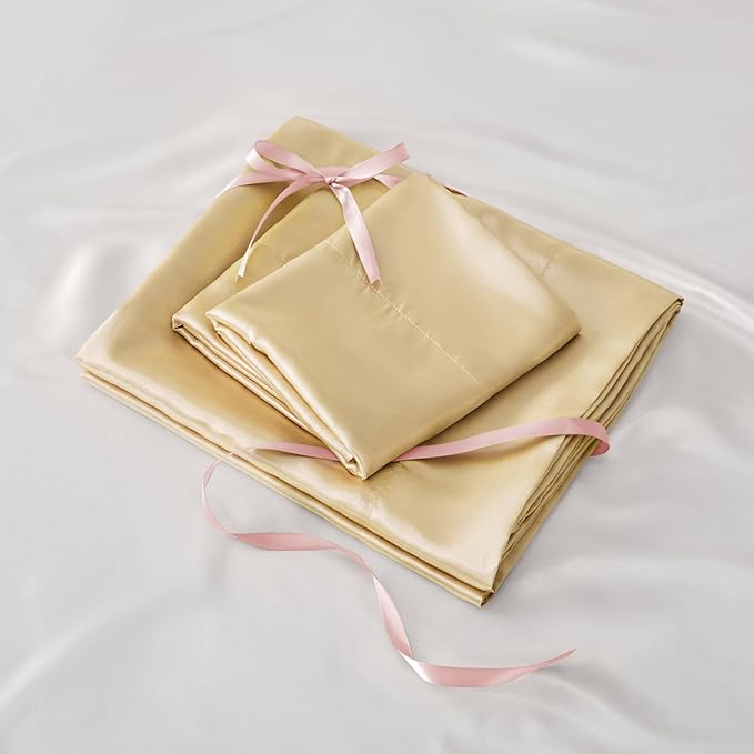 BEDELITE Satin Sheets Twin XL Size Bed Set, Luxury Soft Champagne Silky Sheet - Image 6