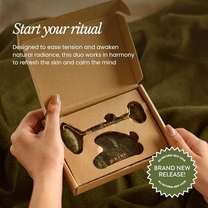 BARE BOTANICS Jade Gua Sha & Face Roller Set | Authentic Jade Facial Tools - Image 2