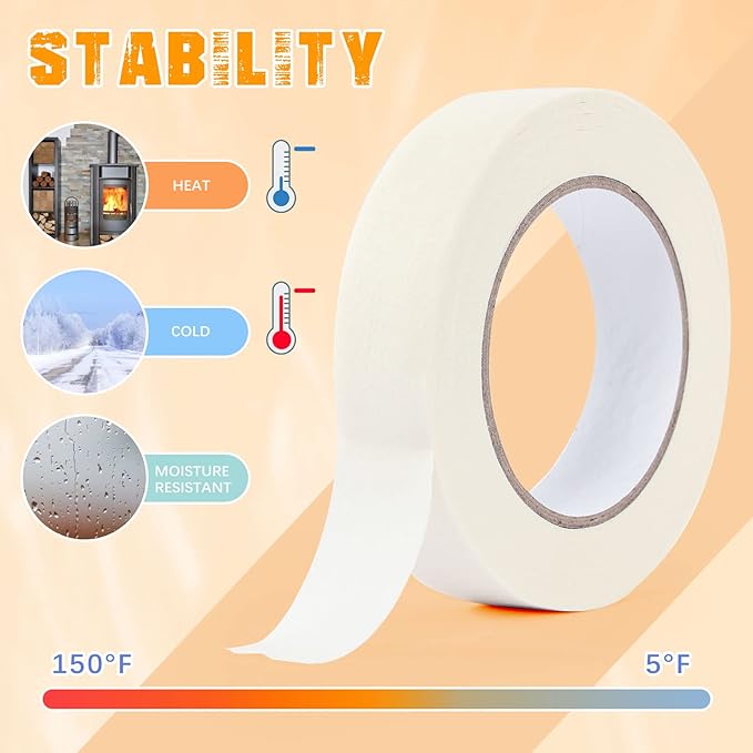 SEBETOW Masking Tape Bulk 1 Inch 20 Packs - White Beige Masking Tapes for General Purpose, Craft, Art, Home, Office, School, 1 Inch x 55 Yards x 20 Rolls