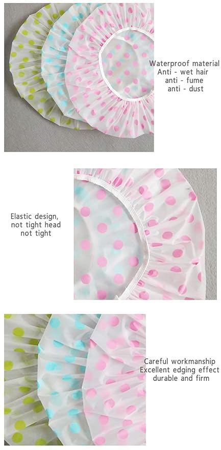 TCOTBE 6 Pieces Waterproof EVA Plastic Shower Cap, Elastic Reusable Bathing Cap - Image 3