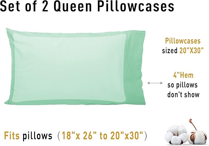 Sunflower Queen Pillowcases Set of 2, 100% Cotton Queen Pillow Cases 2 - Image 8