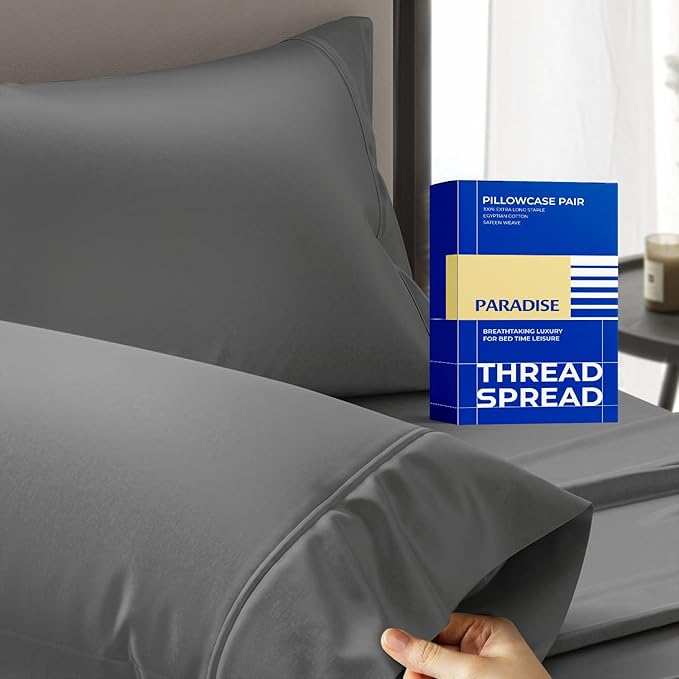 Thread Spread 100% Egyptian Cotton Pillow Cases Queen Size Set of 2 by THREADSPREAD