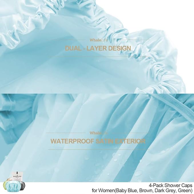 Shower Cap for Women Reusable Extra Large Shower Caps for Men Satin Double - Image 4