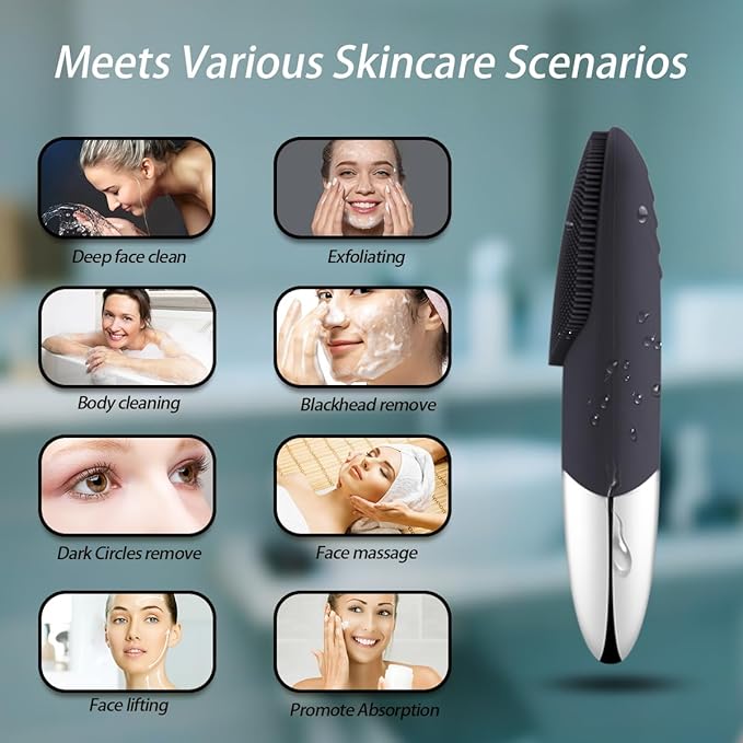 Facial Cleansing Brush, 3-in-1 Electric Silicone Face Scrubber, Vibrating - Image 5
