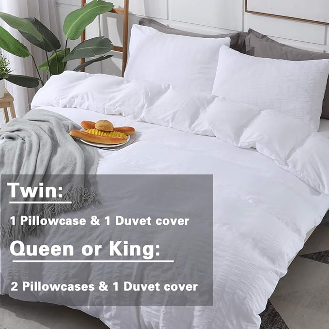 AveLom White Duvet Cover Set California King Size, 3 Pieces, Seersucker Soft - Image 7