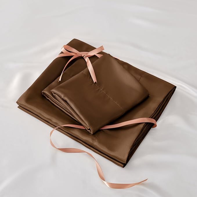 BEDELITE California King Sheets Set, Luxury Soft Brown Satin Sheets - Image 7