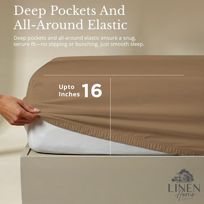 Linen Home 100% Cotton Percale Sheets Twin Size, Earthy Brown, Deep Pocket - Image 4