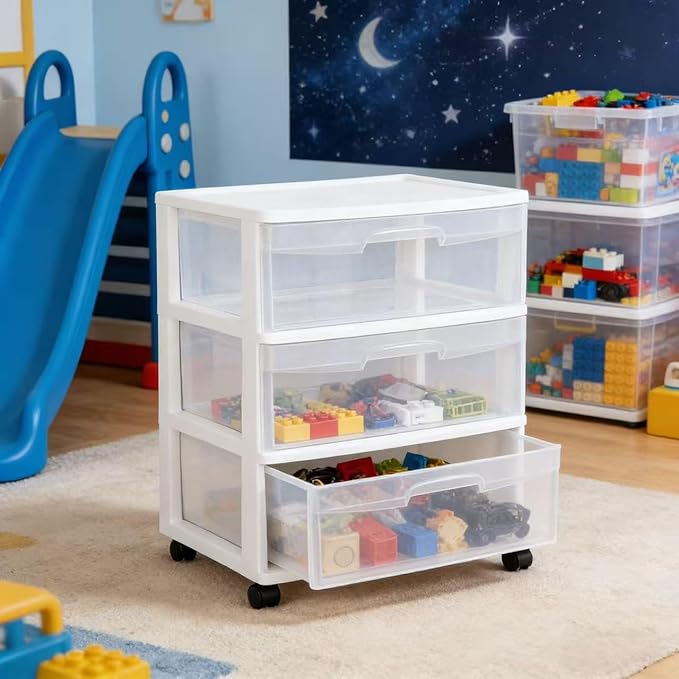 Wide 3 Drawer Cart White