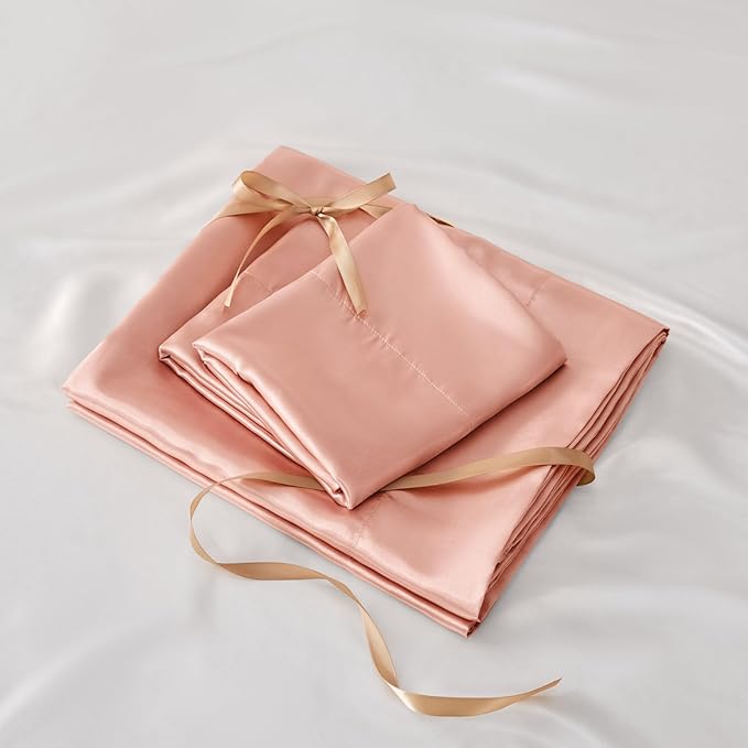 BEDELITE Satin Sheets Twin Size Bed Set, Luxury Soft Coral Pink Silky Sheets - Image 7