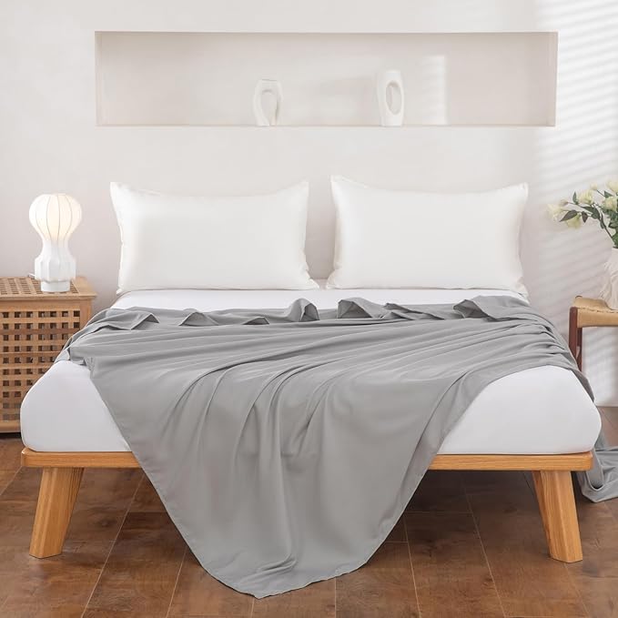 King Flat Sheet Only， 108x102Inch Light Gray - Image 2