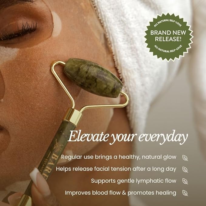 BARE BOTANICS Jade Gua Sha & Face Roller Set | Authentic Jade Facial Tools - Image 3
