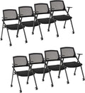 VACYOVKE 8 Pack Executive Office Chairs with Caster Adjustable Armrest Ergonomic Mid-Back Breathable Mesh Foldable Conference Reception Chair Set for Home School Waiting Room