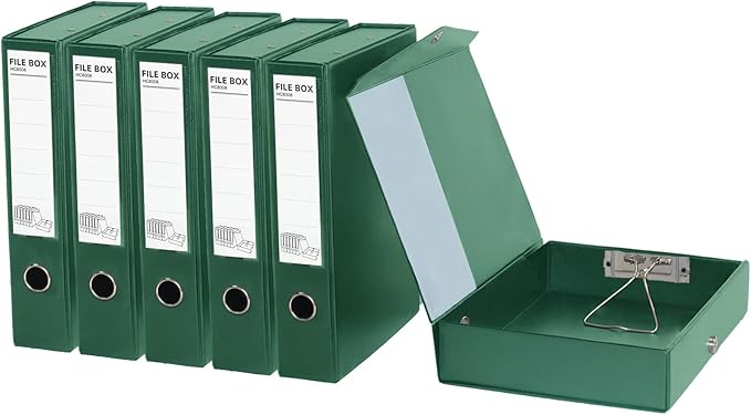 URbantin 6 Pack Foldable Plastic Box Files A4 with Metal Clip,65mm Spine,Document Archive Folders for Office（Green）