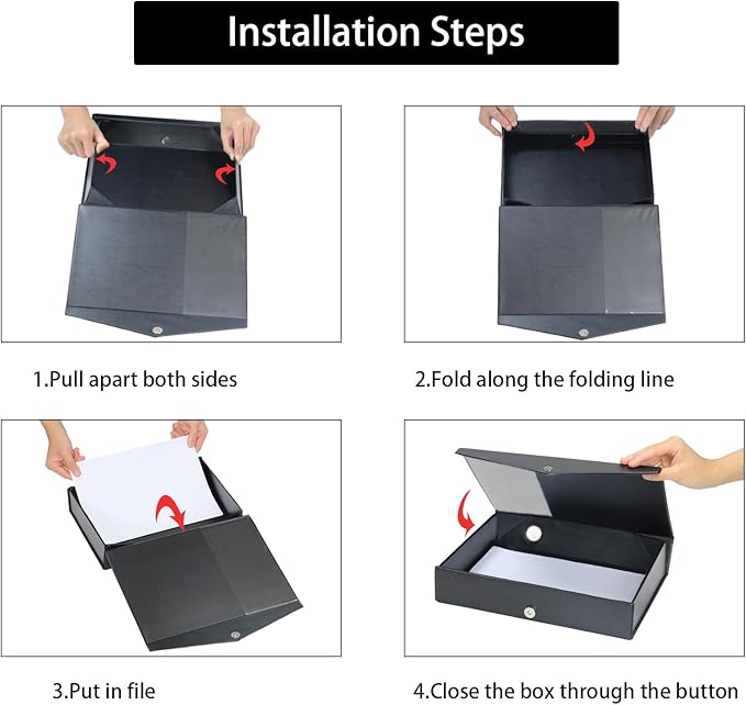 URbantin 6 Pack Foldable A4 Box Files,Plastic Archive Folders,65mm Spine, Document Box for Office（Black）
