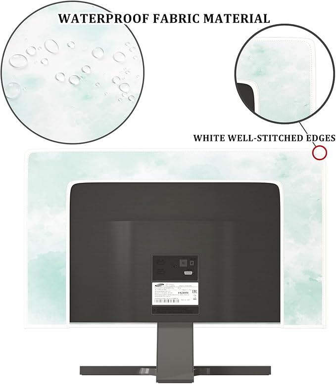 Baocicco Abstract Watercolor Waterproof Computer Monitor Cover 26, 27, 28 Inch Cyan Marble Dip Dyeing Dust Proof Monitor Covers for Computer Screen Anti-Static Dustproof Protective，Mint Green