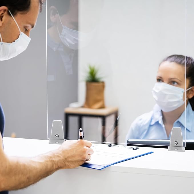 PATIKIL 1.8x1.3x2.5" Desk Divider Support Clamp, 2 Pcs Aluminum Desk Shield Clamp Desk Divider Partition Clamp Sneeze Guard Clamp Bracket for Office Home Desk Panel, White