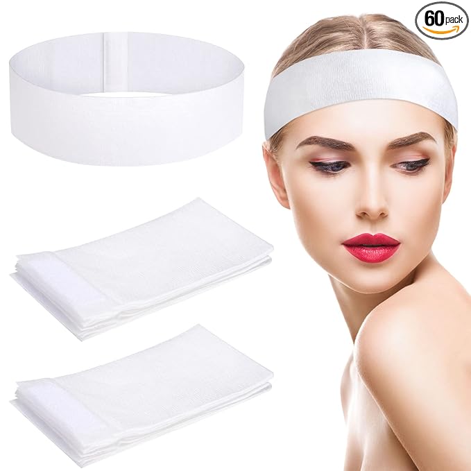 Pimoys 60 Count Spa Headband for Women Disposable Skincare Headbands for by PimoysLivingNecessities