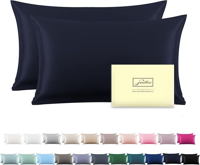 Silk Pillow Cases 2 Pack Soft Breathable and Sliky King Size Pillow Cases Set by Suatien